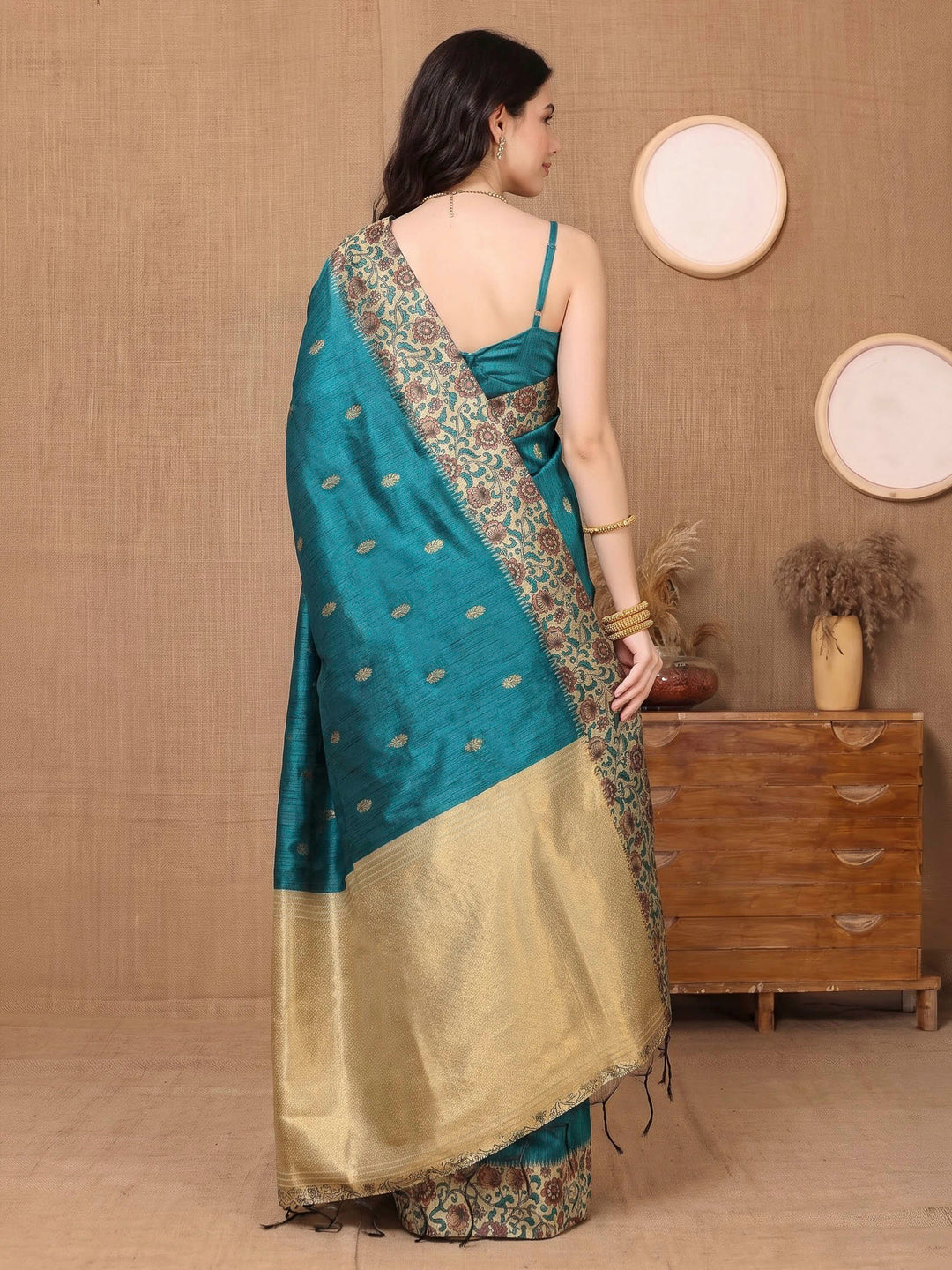 Rama-Green Art Silk Printed Saree
