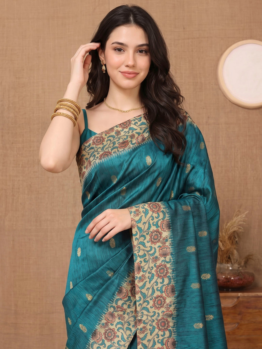 Rama-Green Art Silk Printed Saree