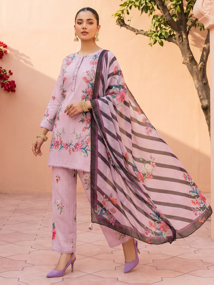Lavender Muslin Floral Print Collar Neck Suit Set