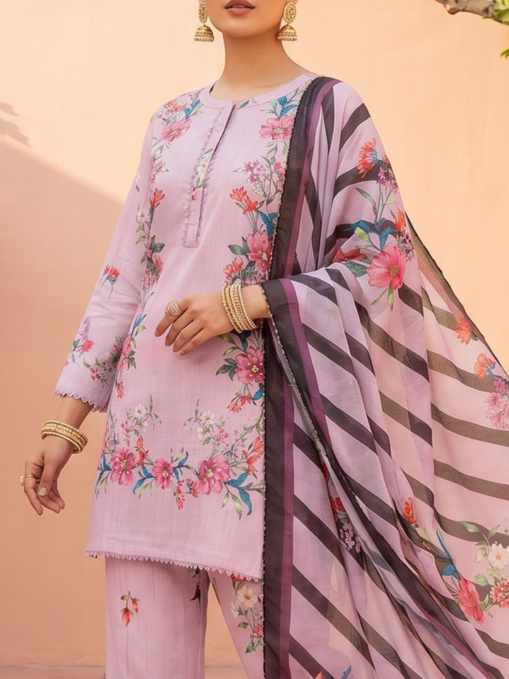 Lavender Muslin Floral Print Collar Neck Suit Set