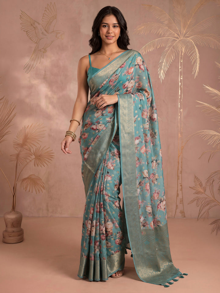 Green Art Silk Printed Saree