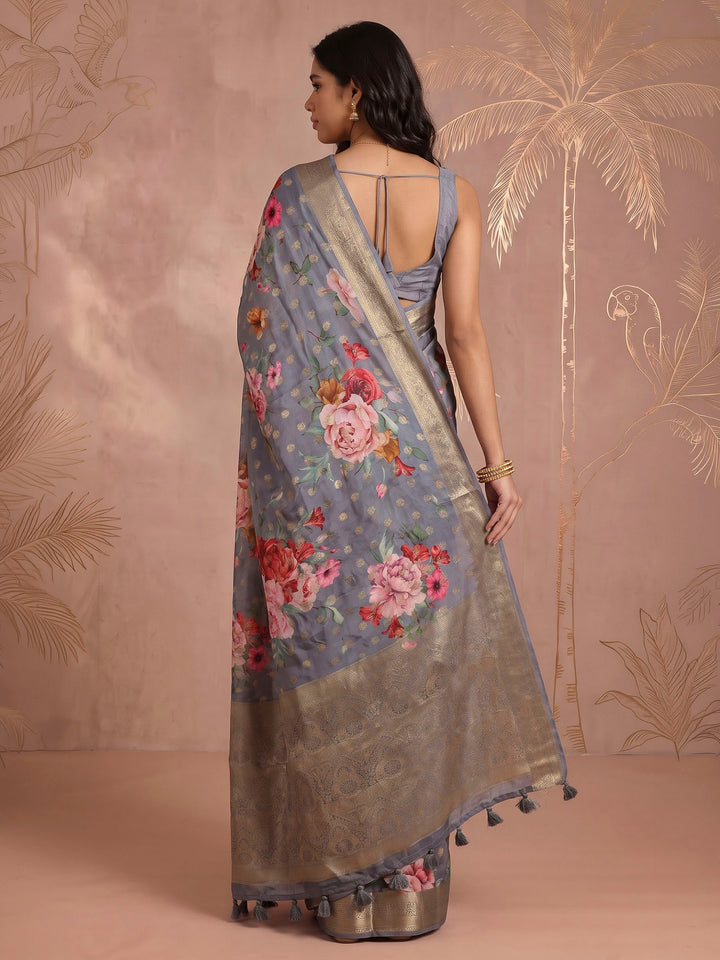 Grey Art Silk Printed Saree