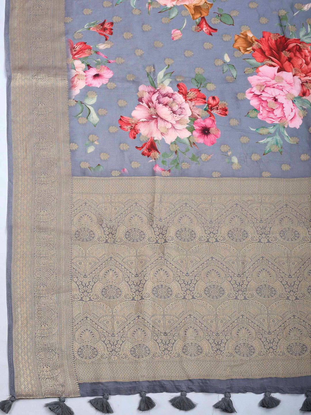 Grey Art Silk Printed Saree
