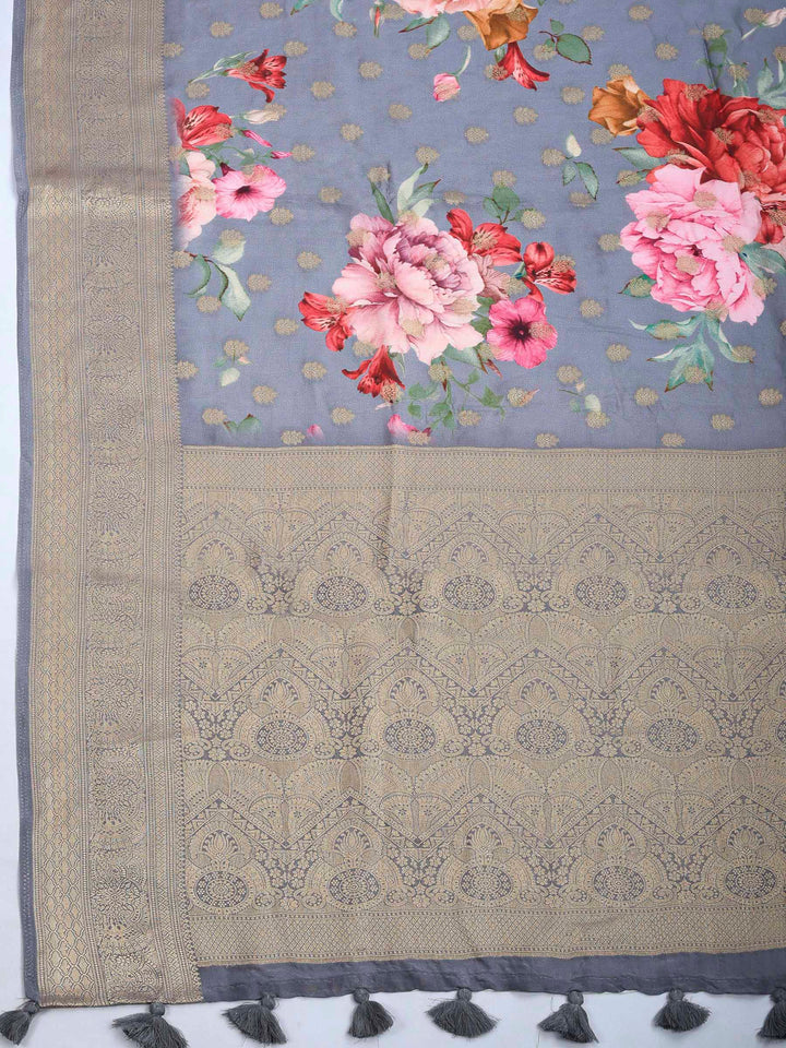 Grey Art Silk Printed Saree