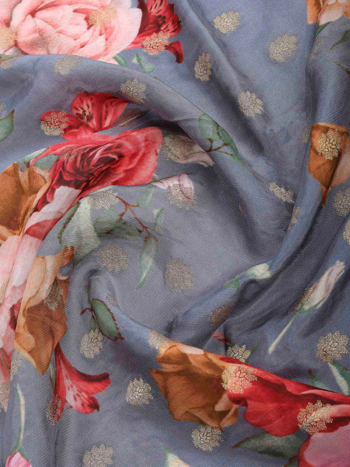 Grey Art Silk Printed Saree