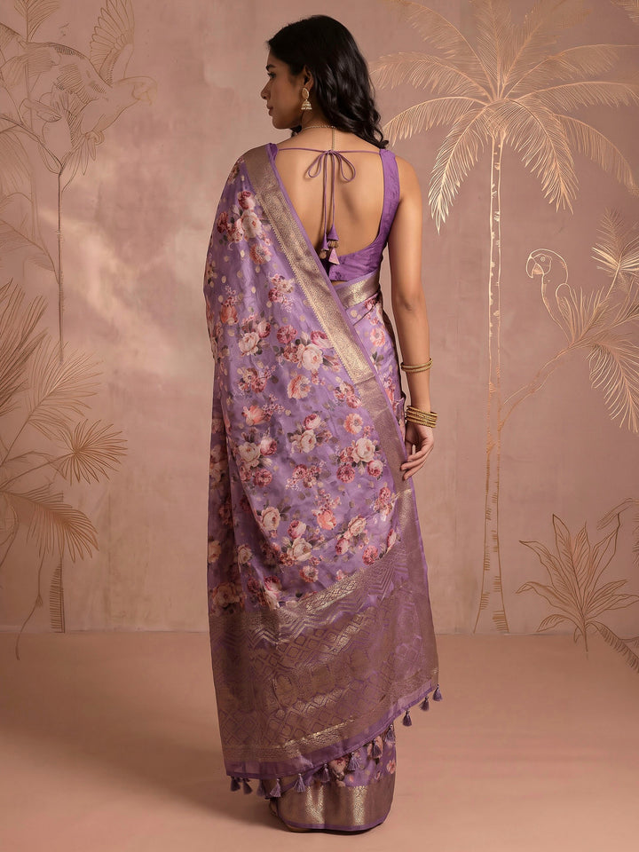 Lavendar Art Silk Printed Saree
