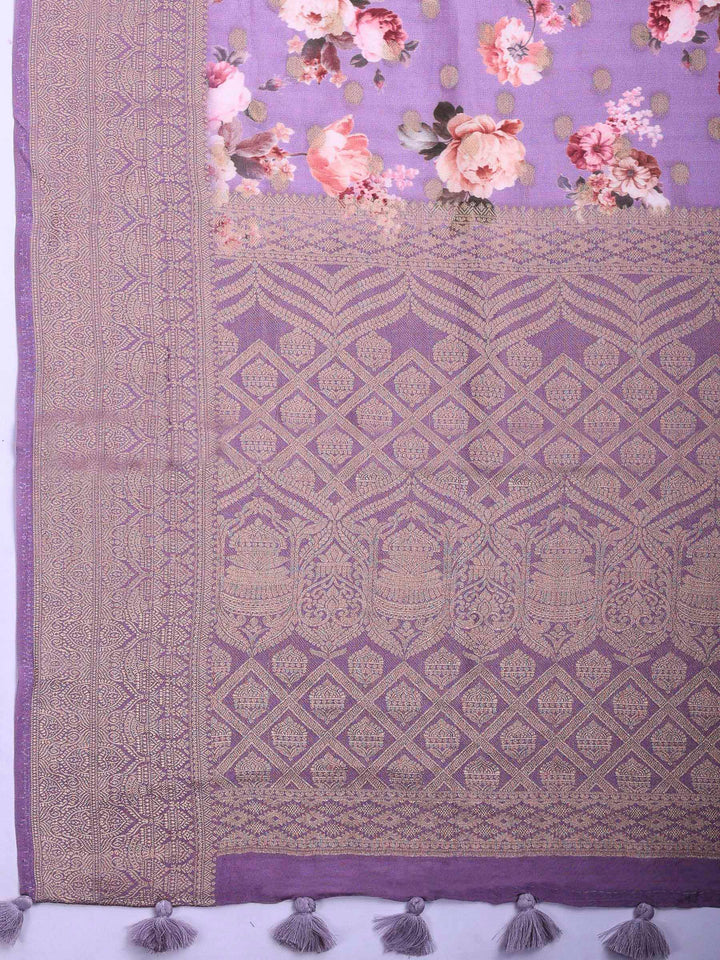 Lavendar Art Silk Printed Saree