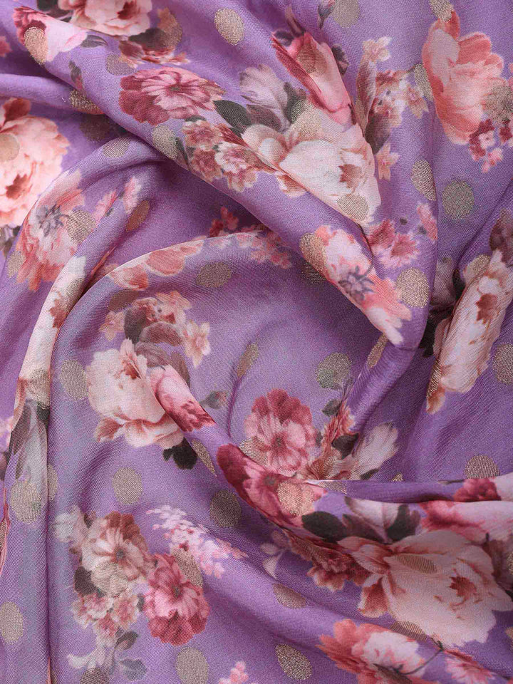 Lavendar Art Silk Printed Saree