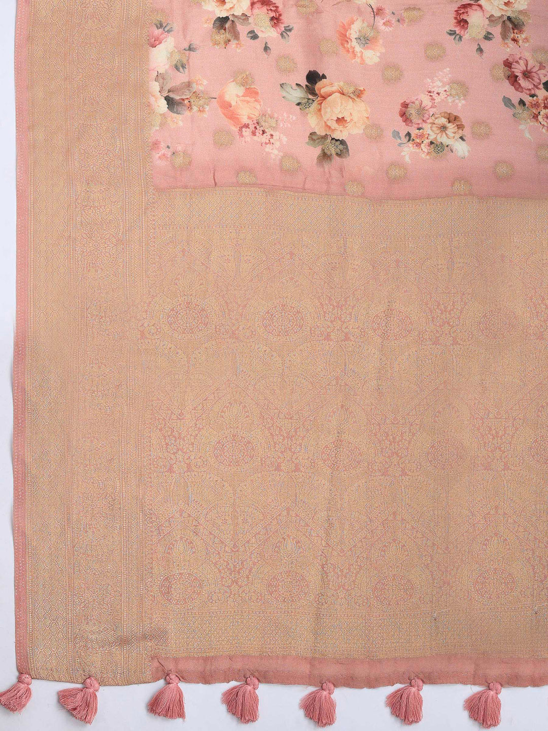 Peach Art Silk Printed Saree
