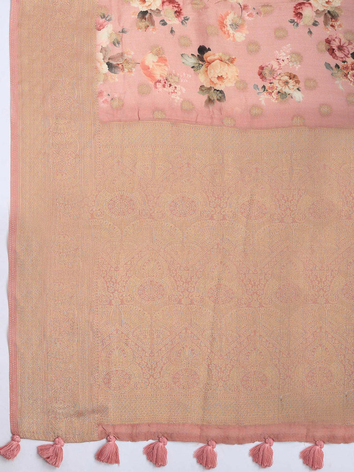 Peach Art Silk Printed Saree