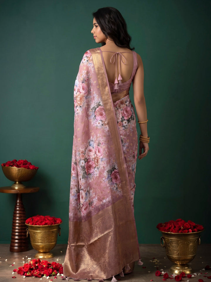 Pink Art Silk Printed Saree