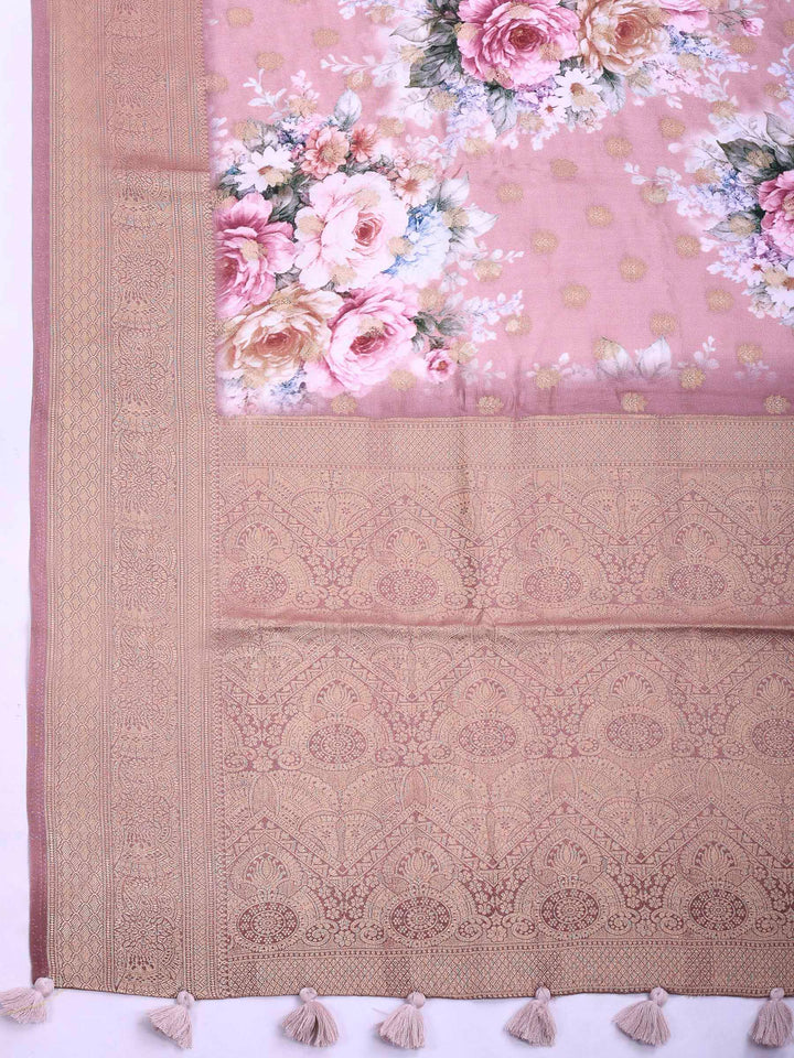 Pink Art Silk Printed Saree
