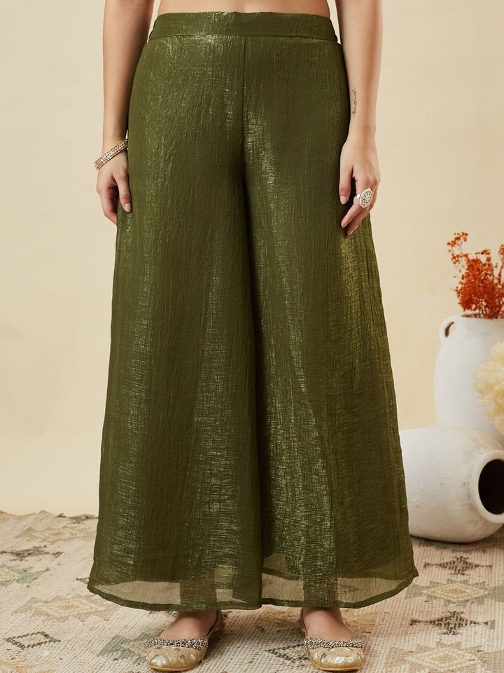 Mehndi Embroidered Art Silk Kurta With Pant &amp; Dupatta