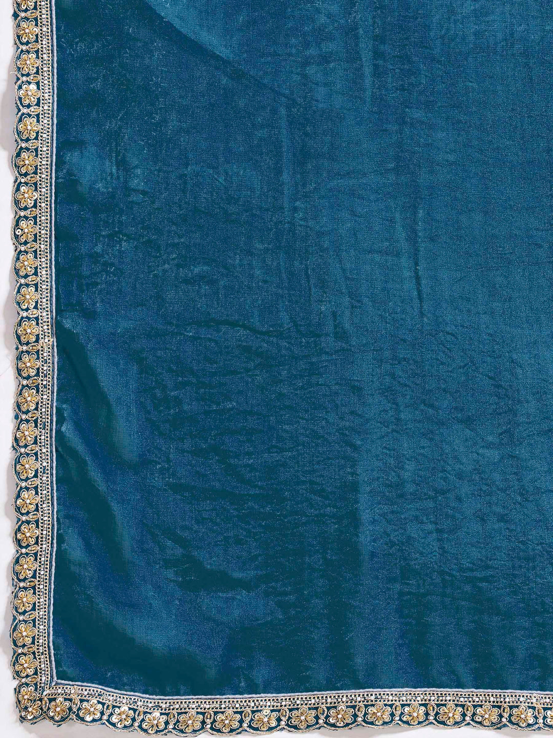 Lake Blue Embroidered Velvet Satin Saree