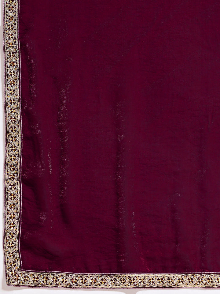 Maroon Embroidered Velvet Satin Saree
