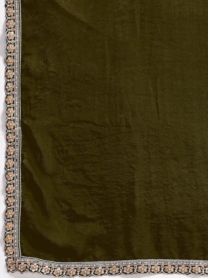 Mehndi Embroidered Velvet Satin Saree