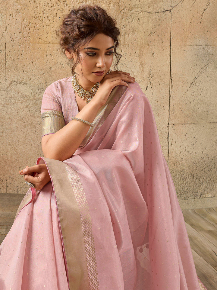Pink Tissue Woven Saree