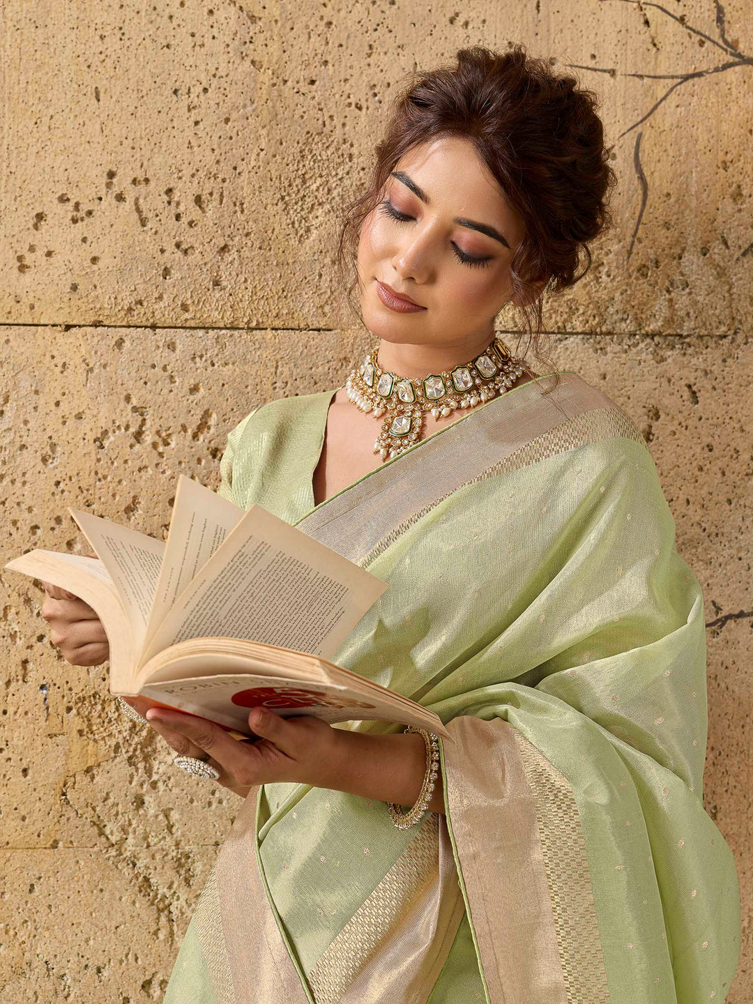 Pista-Green Tissue Woven Saree