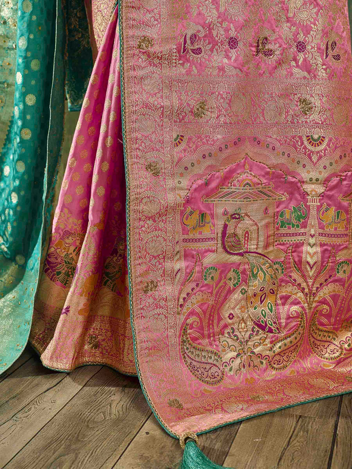 Pink Satin Woven Handloom Saree