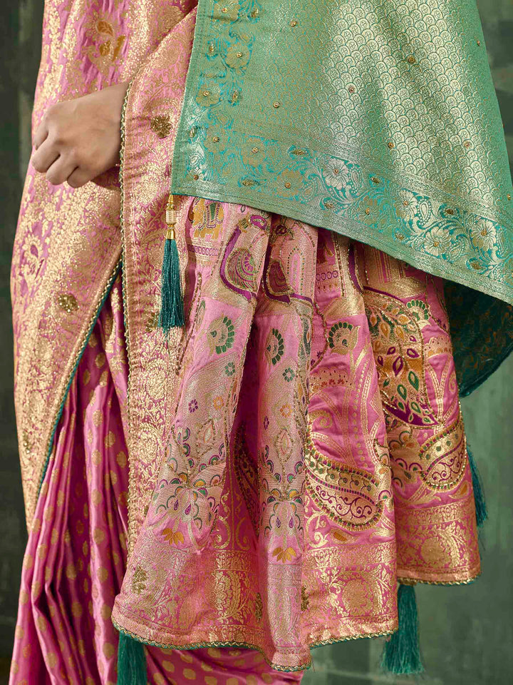 Pink Satin Woven Handloom Saree