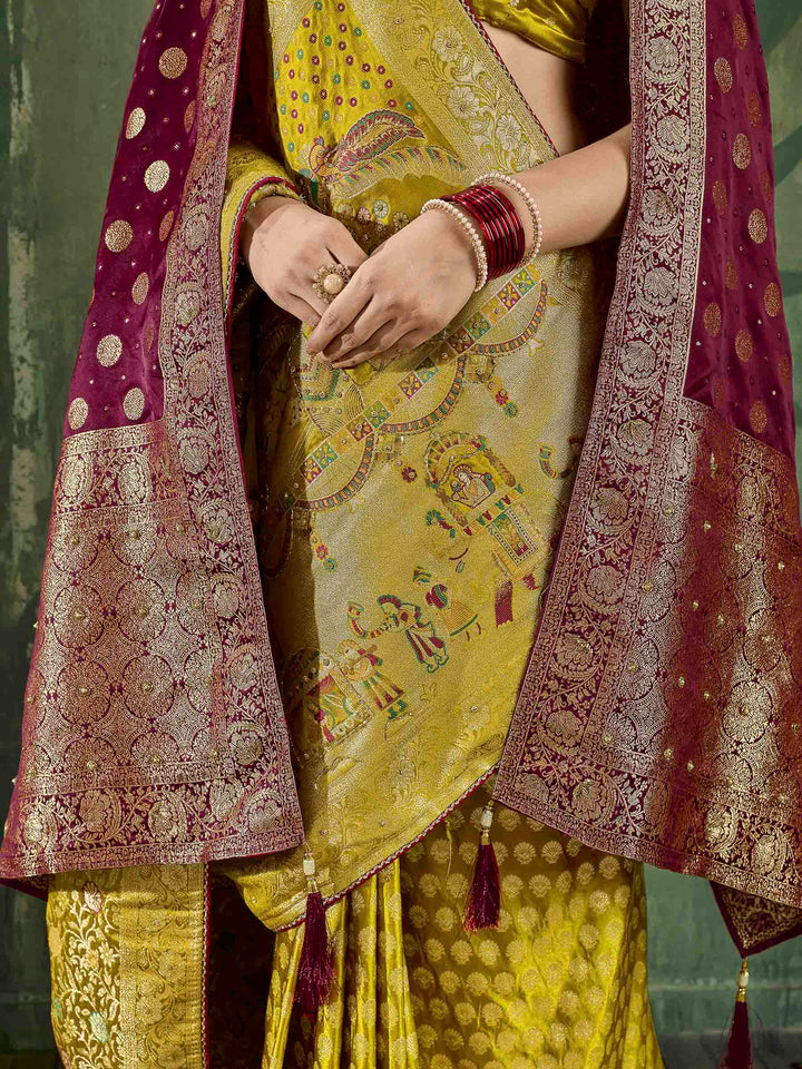 Mustard Satin Woven Handloom Saree