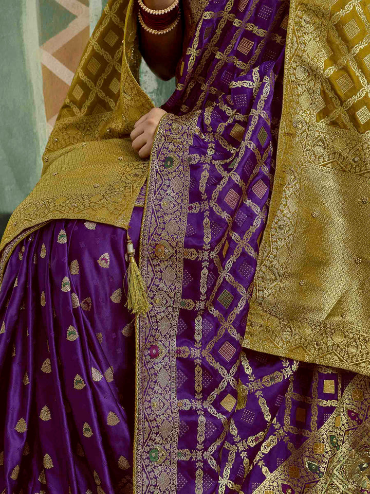 Purple Satin Woven Handloom Saree