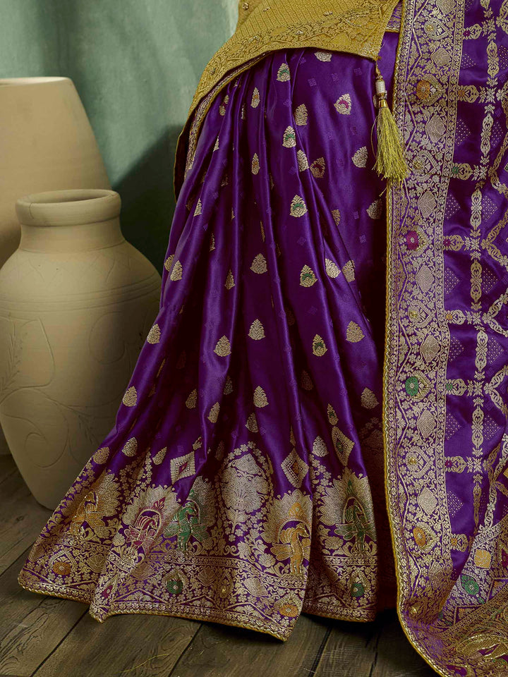Purple Satin Woven Handloom Saree