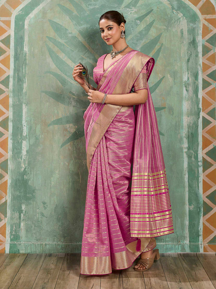 Pink Woven Design Cotton Silk Jacquard Saree