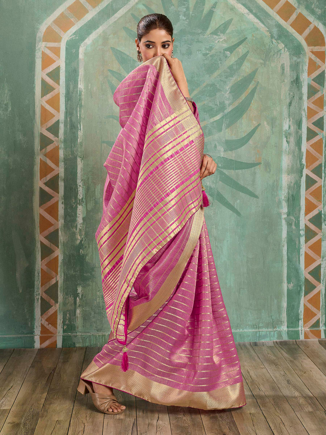 Pink Woven Design Cotton Silk Jacquard Saree