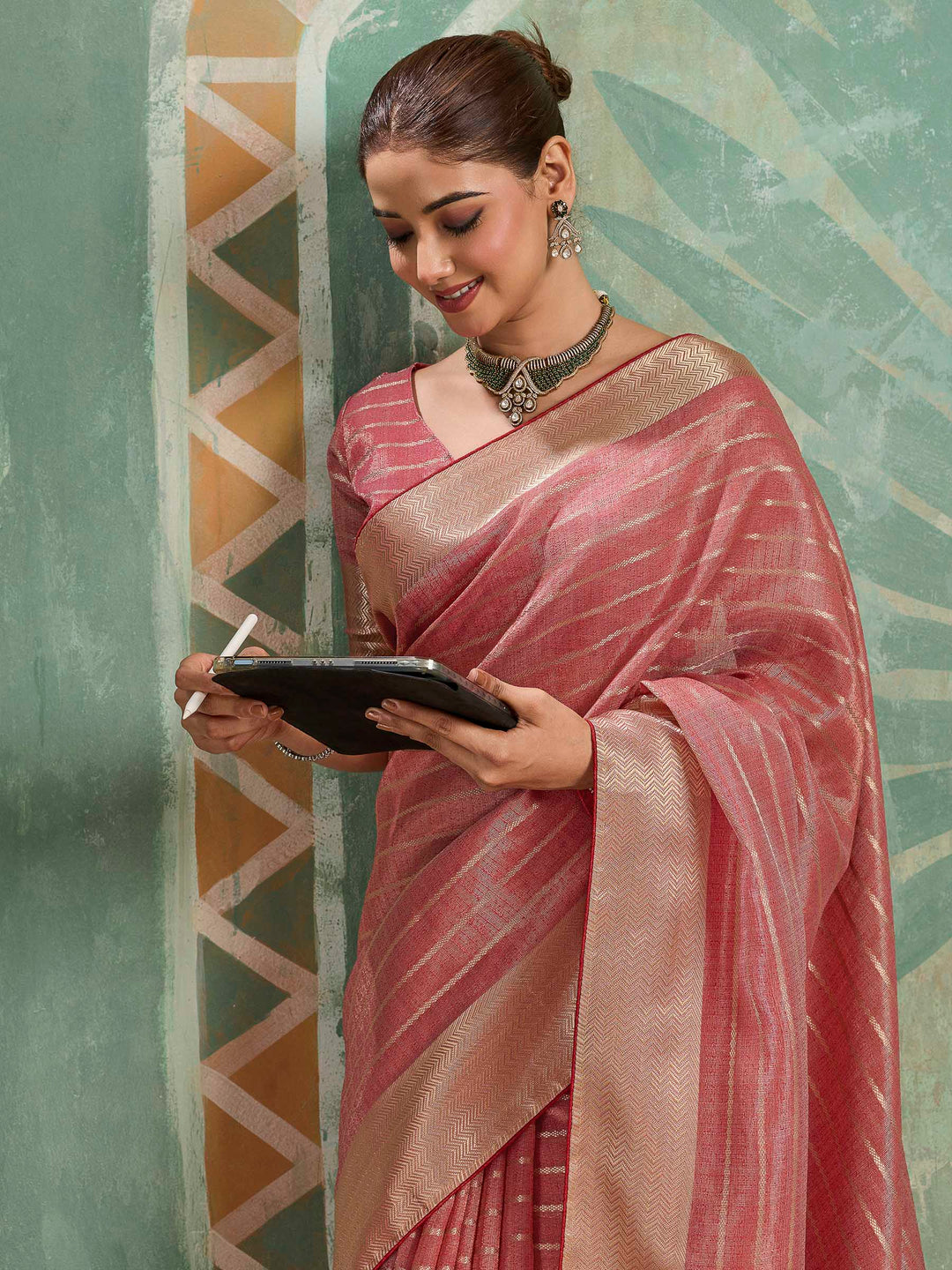Brick Woven Design Cotton Silk Jacquard Saree