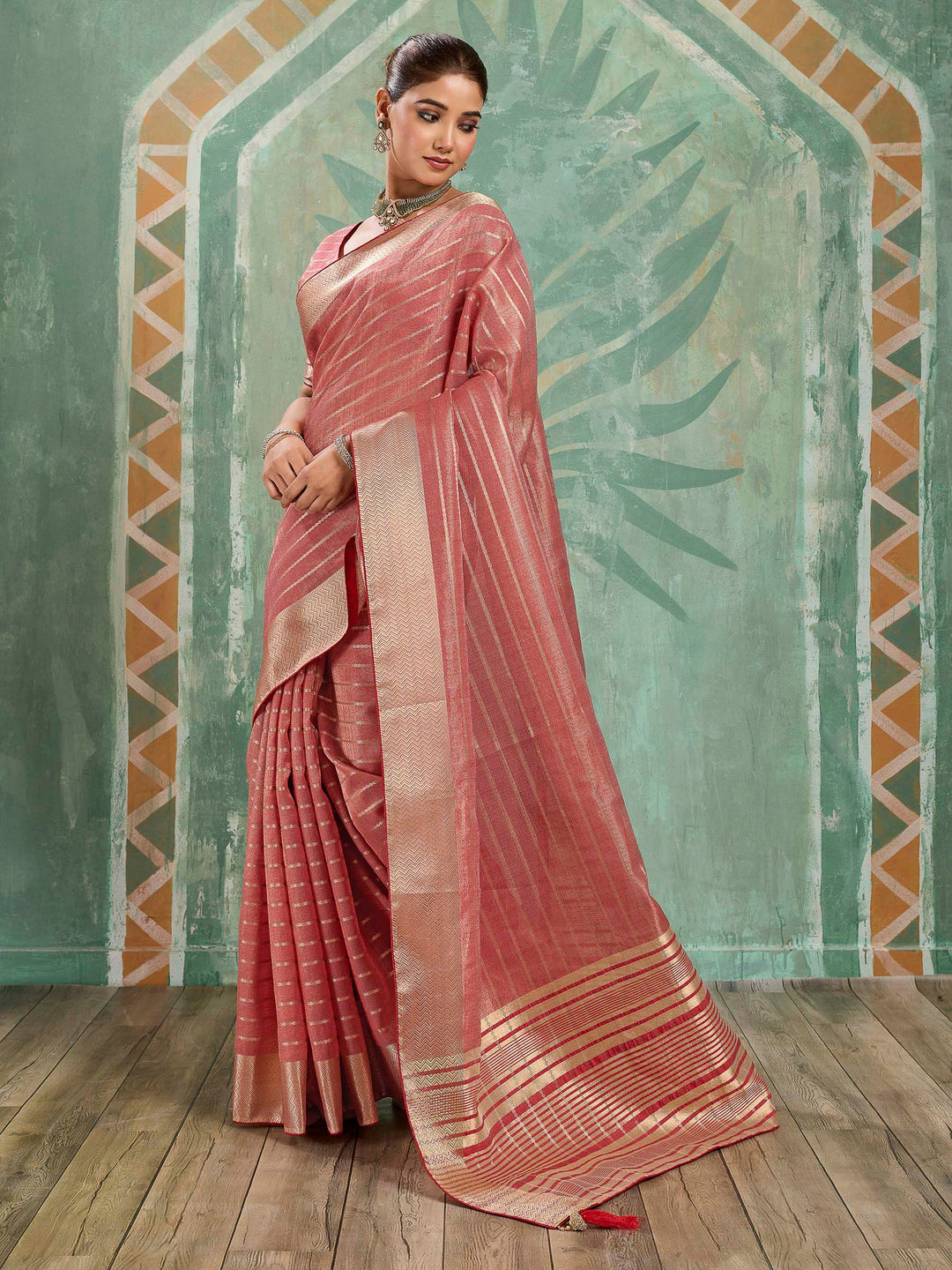 Brick Woven Design Cotton Silk Jacquard Saree