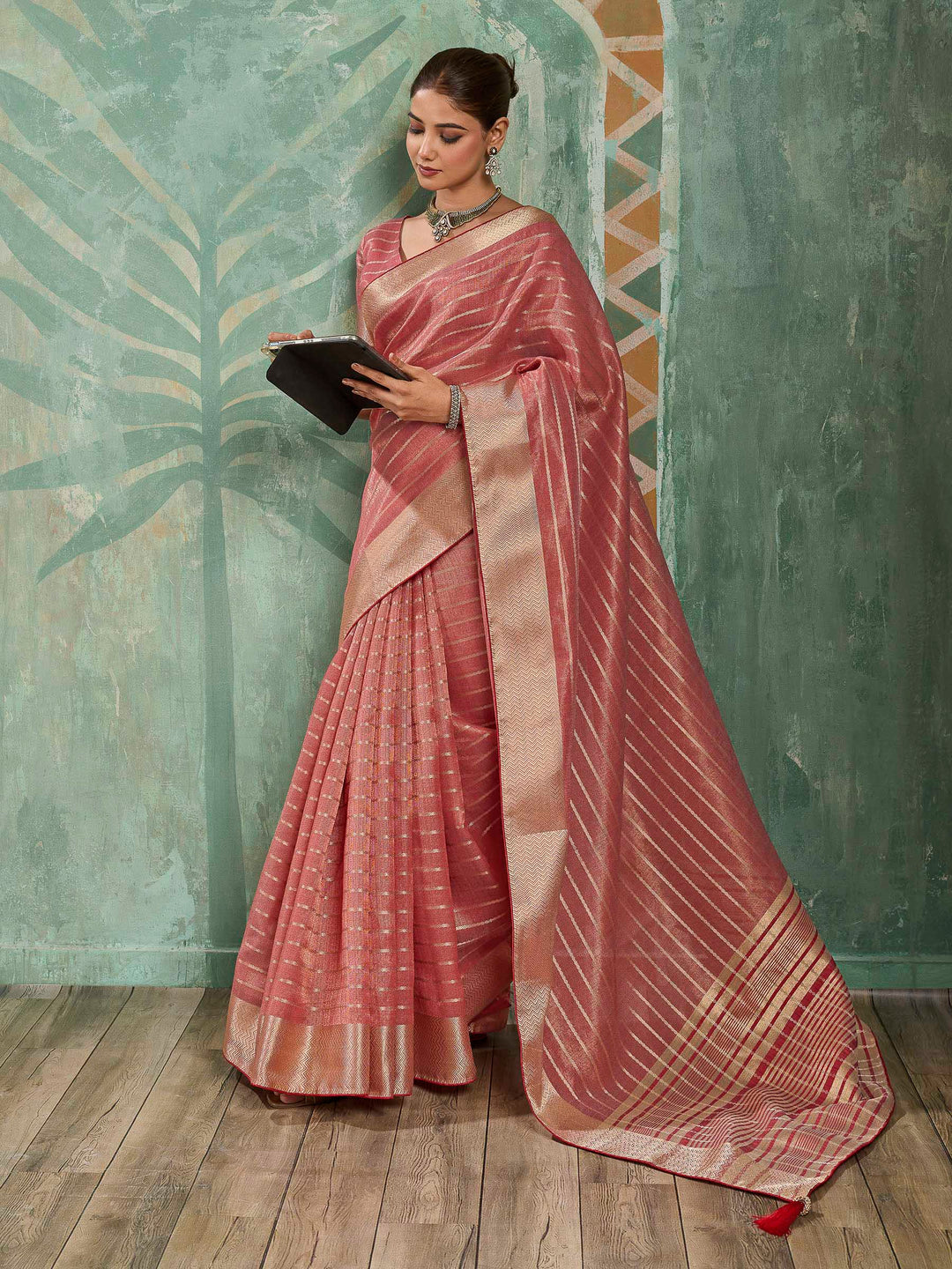 Brick Woven Design Cotton Silk Jacquard Saree