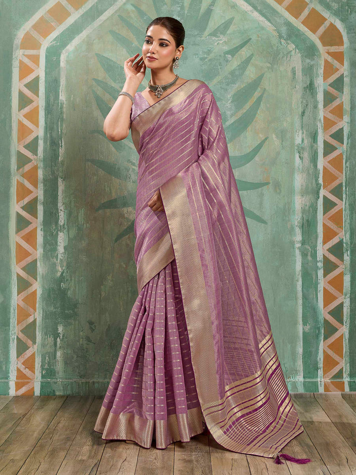 Onion Pink Woven Design Cotton Silk Jacquard Saree