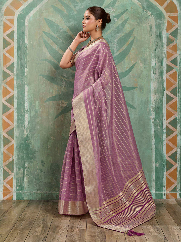 Onion Pink Woven Design Cotton Silk Jacquard Saree