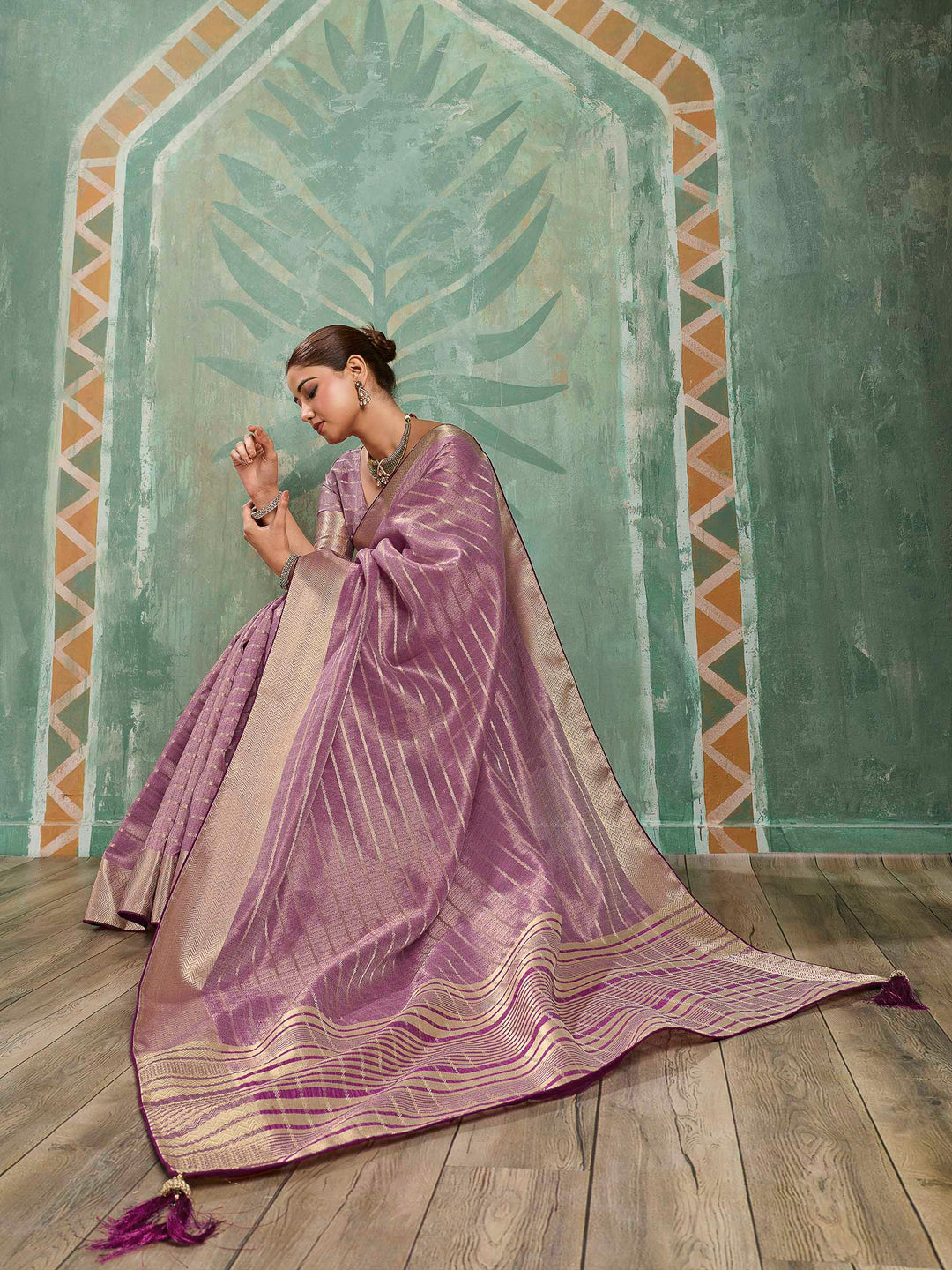 Onion Pink Woven Design Cotton Silk Jacquard Saree