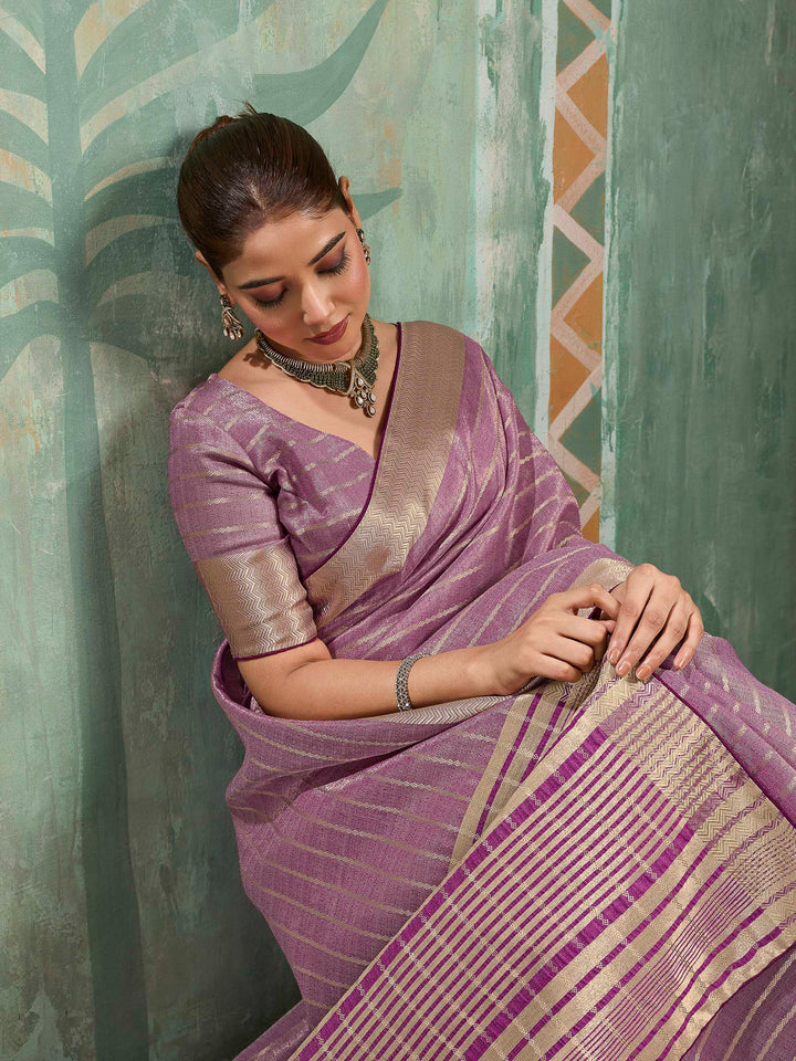 Onion Pink Woven Design Cotton Silk Jacquard Saree