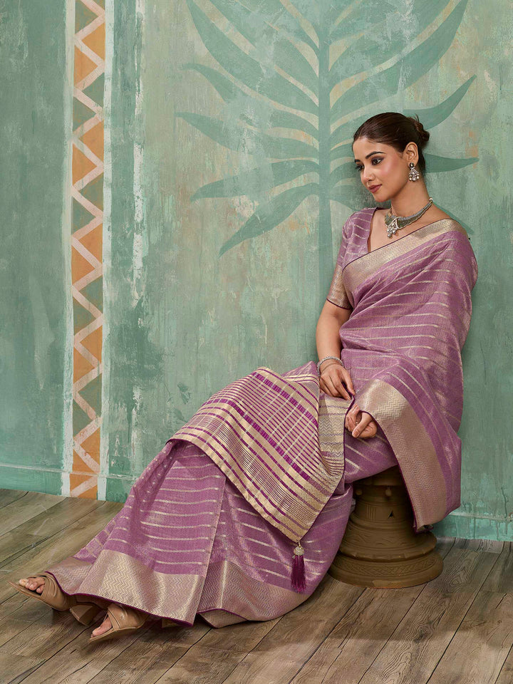 Onion Pink Woven Design Cotton Silk Jacquard Saree