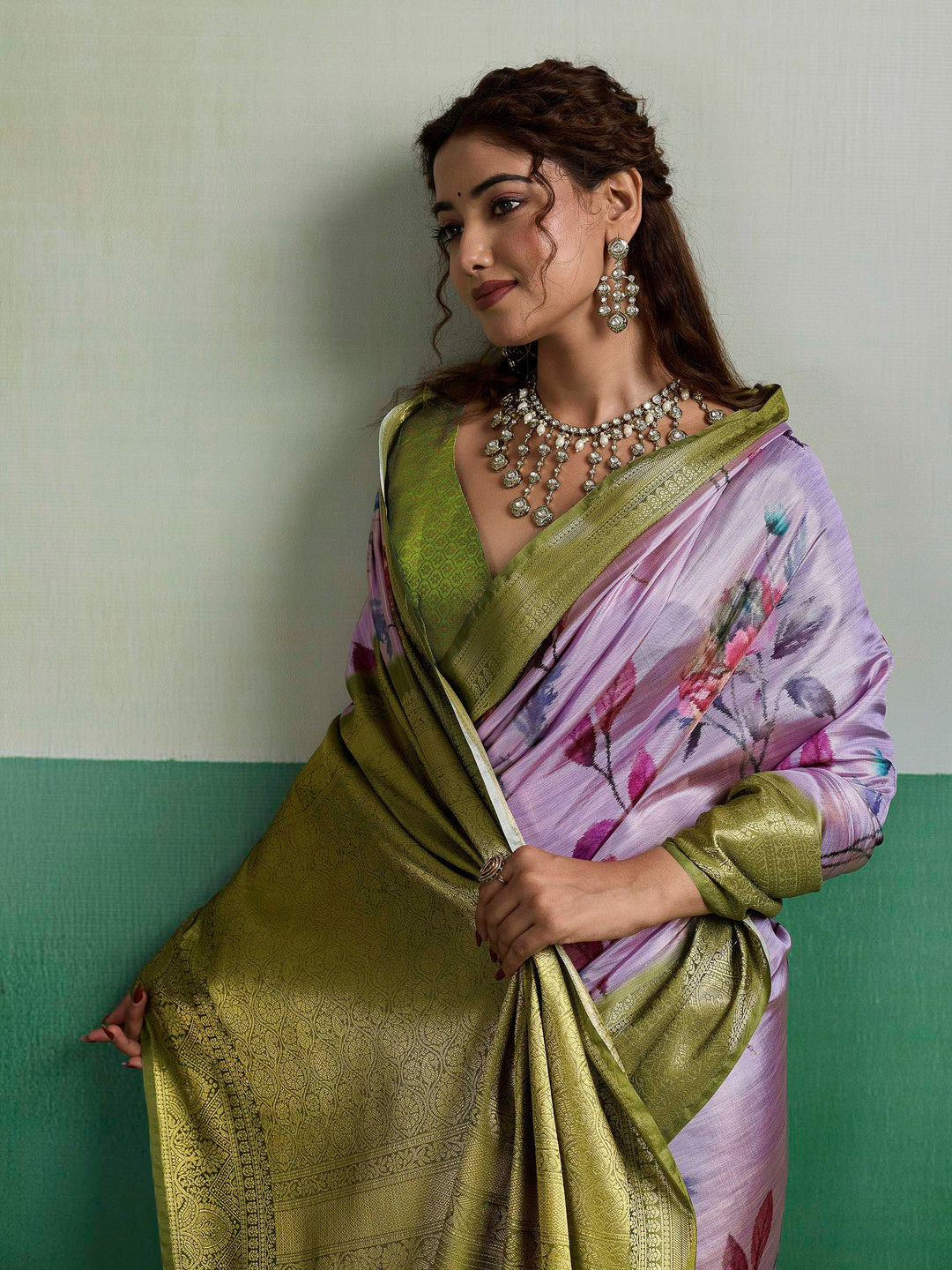 Mauve Woven Design Tissue Silk Saree