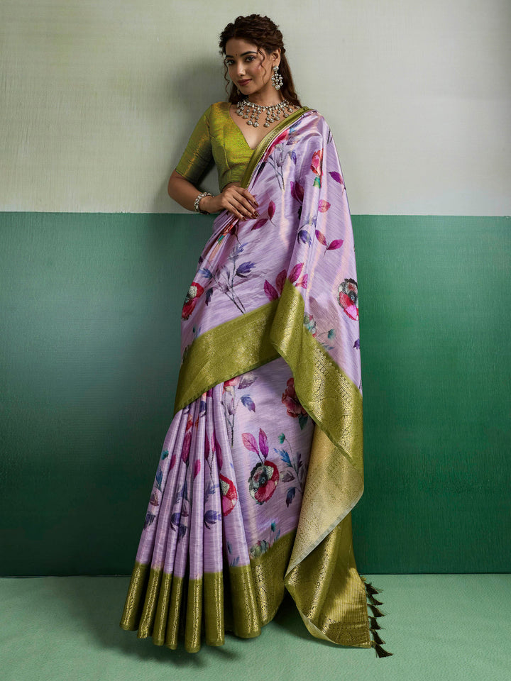 Mauve Woven Design Tissue Silk Saree