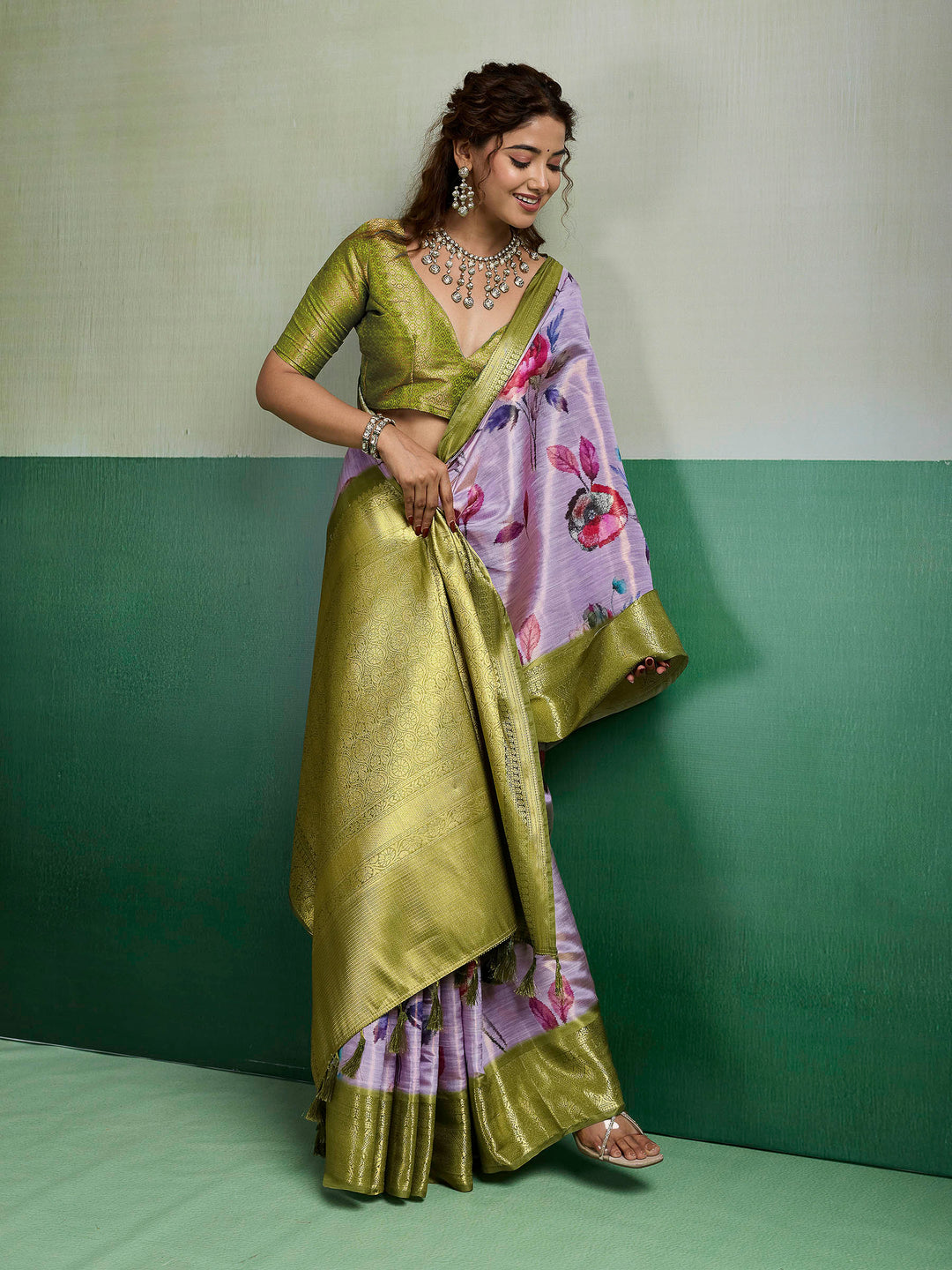 Mauve Woven Design Tissue Silk Saree