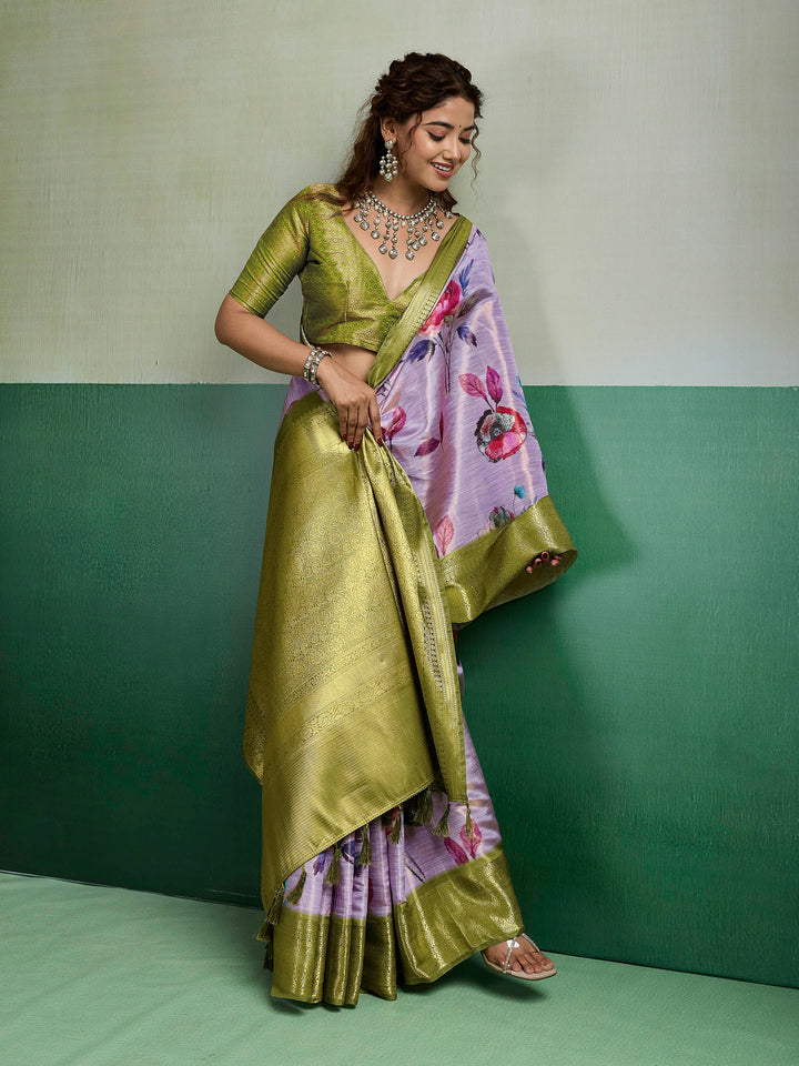 Mauve Woven Design Tissue Silk Saree