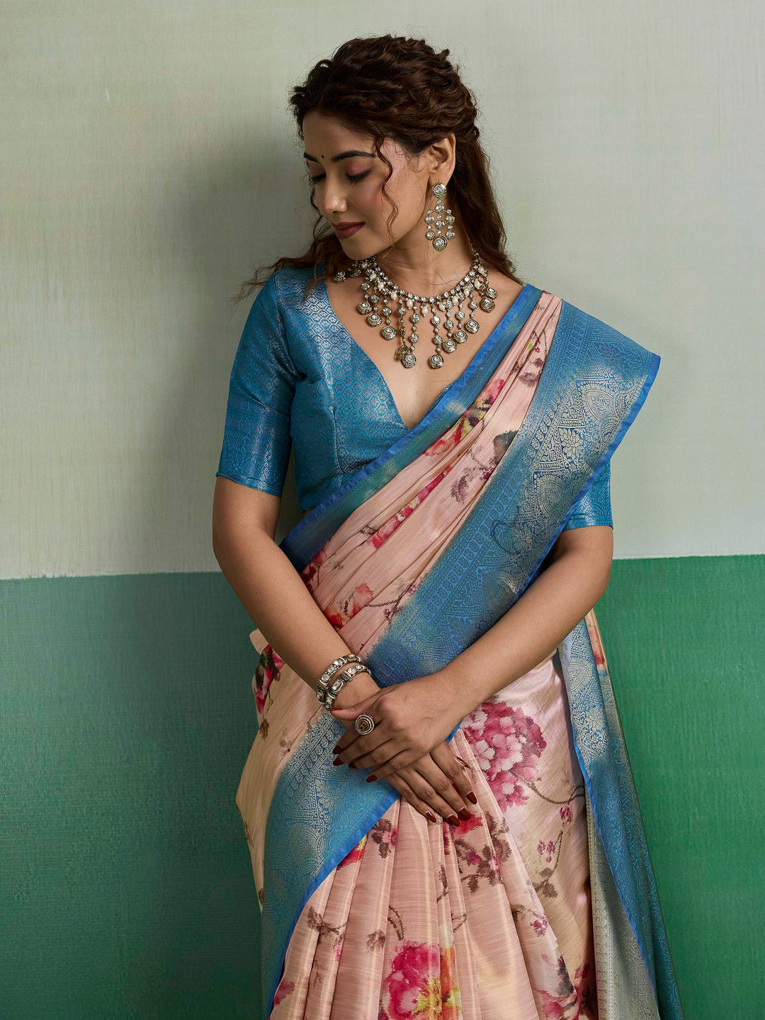Peach Woven Design Tissue Silk Saree