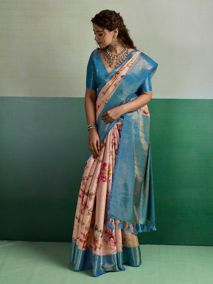 Peach Woven Design Tissue Silk Saree