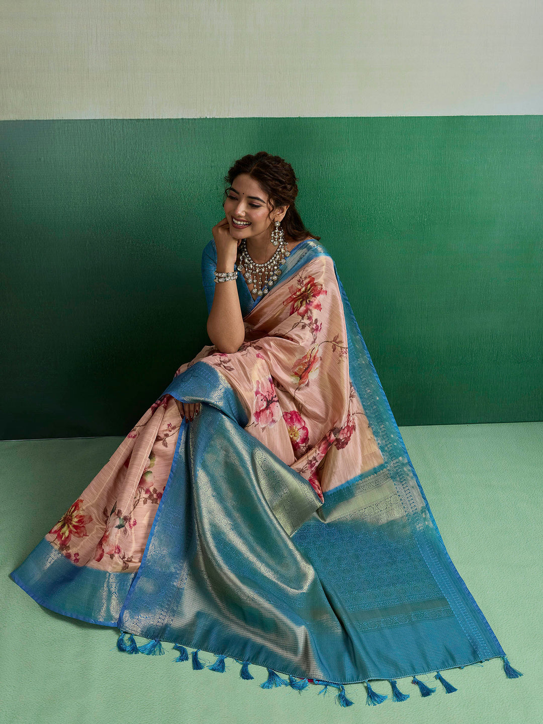 Peach Woven Design Tissue Silk Saree