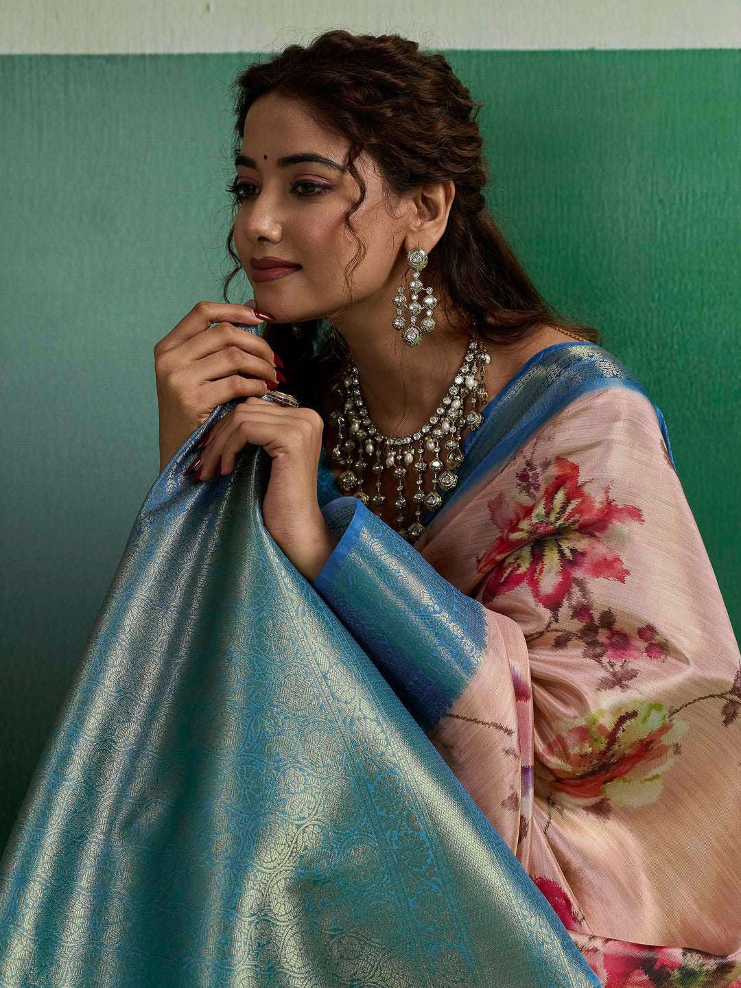 Peach Woven Design Tissue Silk Saree