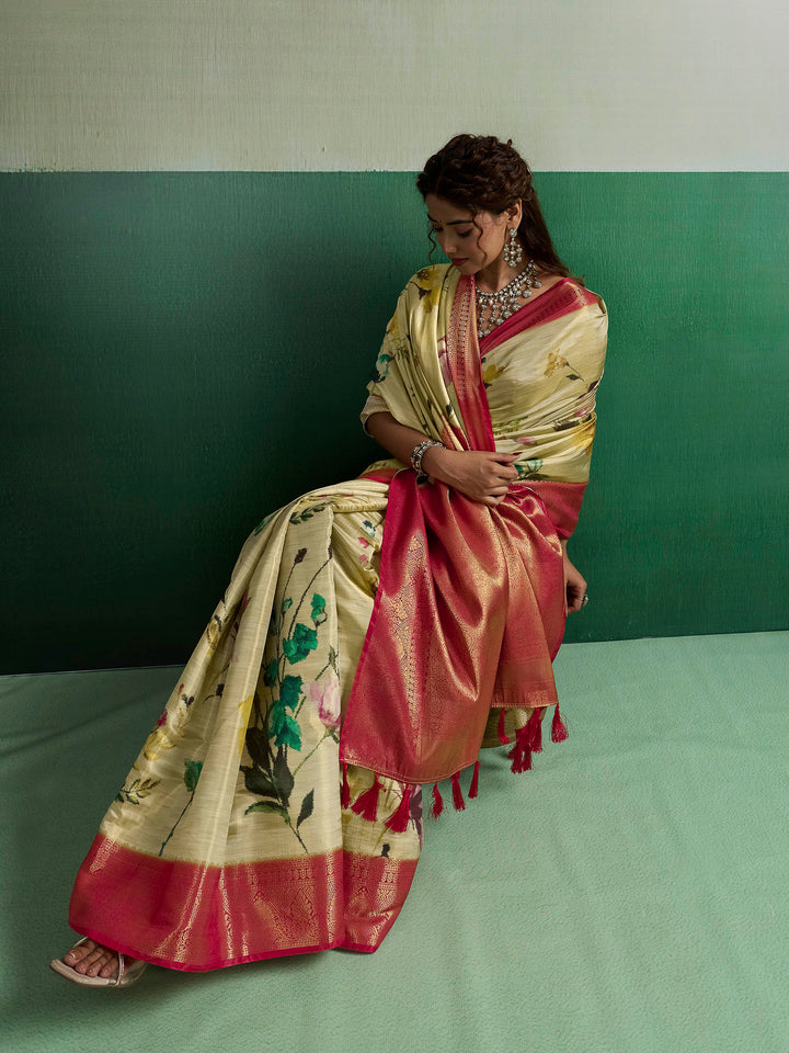 Beige Woven Design Tissue Silk Saree