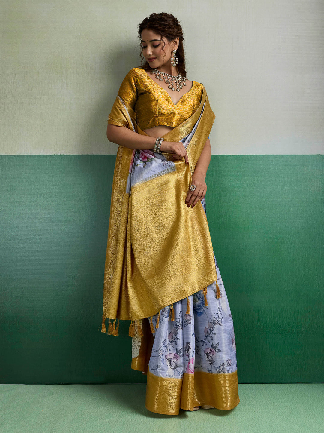 Grey Woven Design Tissue Silk Saree
