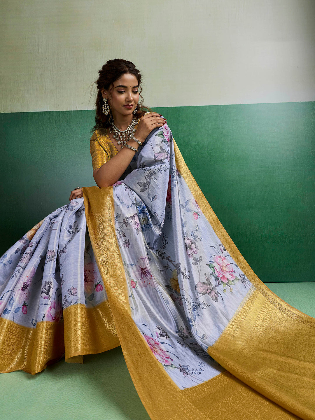 Grey Woven Design Tissue Silk Saree