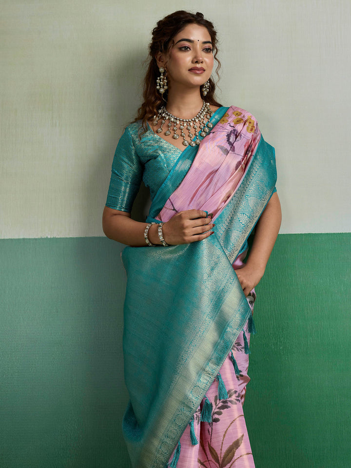 Onion Pink Woven Design Tissue Silk Saree