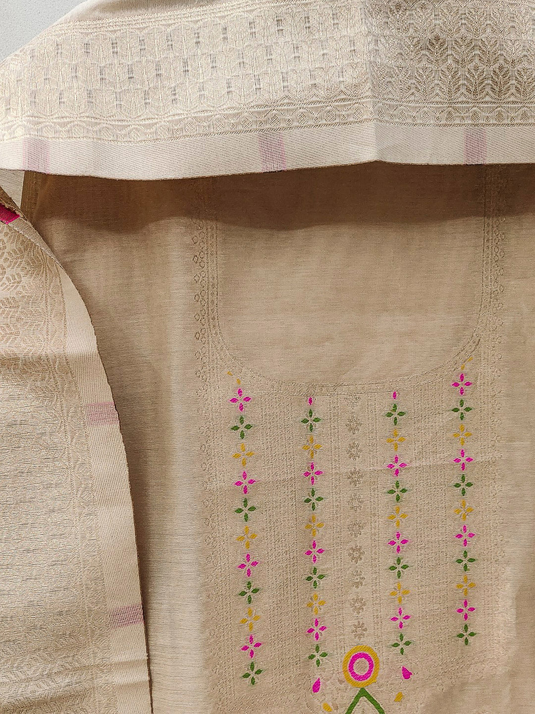 Chikoo Pure Banarasi Chanderi Woven Design Unstitched Dress Material
